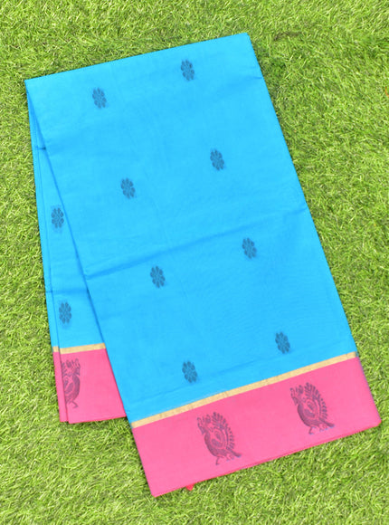 Coimbatore Cotton Blue Butta Saree with Plain Border