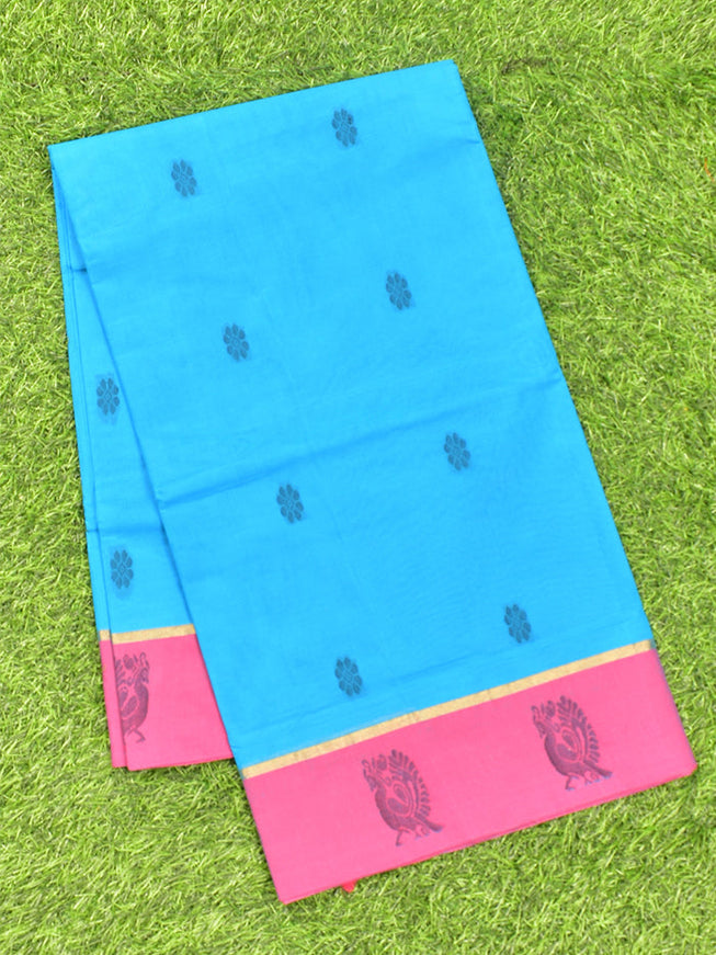 Coimbatore Cotton Blue Butta Saree with Plain Border