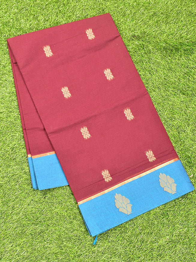 Coimbatore Cotton Maroon Butta Saree with Plain Border