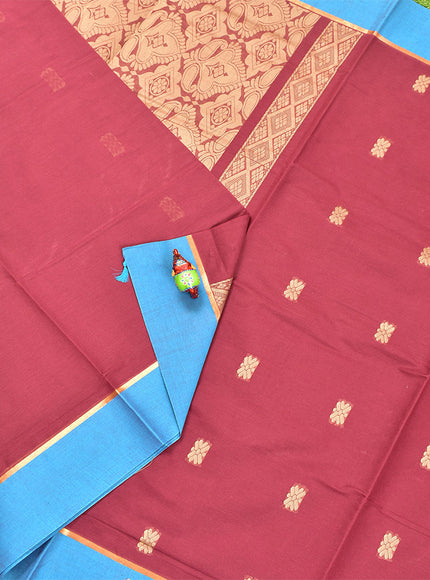 Coimbatore Cotton Maroon Butta Saree with Plain Border