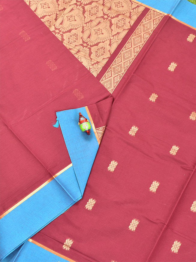 Coimbatore Cotton Maroon Butta Saree with Plain Border