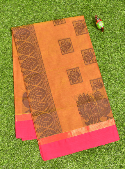 Coimbatore Cotton Brown Butta Saree with Plain Border