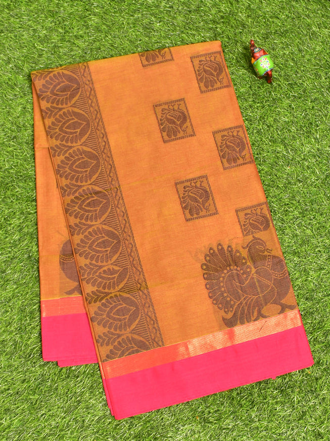 Coimbatore Cotton Brown Butta Saree with Plain Border