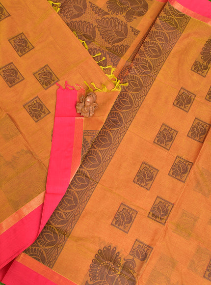 Coimbatore Cotton Brown Butta Saree with Plain Border