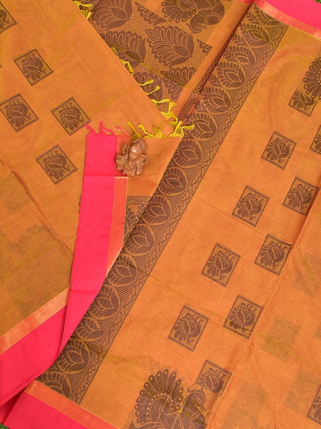 Coimbatore Cotton Brown Butta Saree with Plain Border