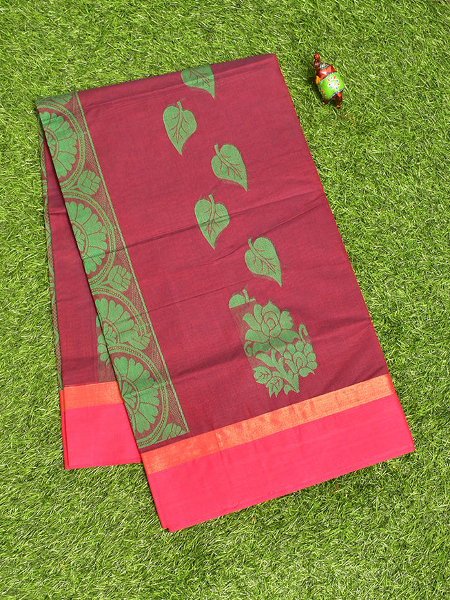 Coimbatore Cotton Brown Butta Saree with Plain Border