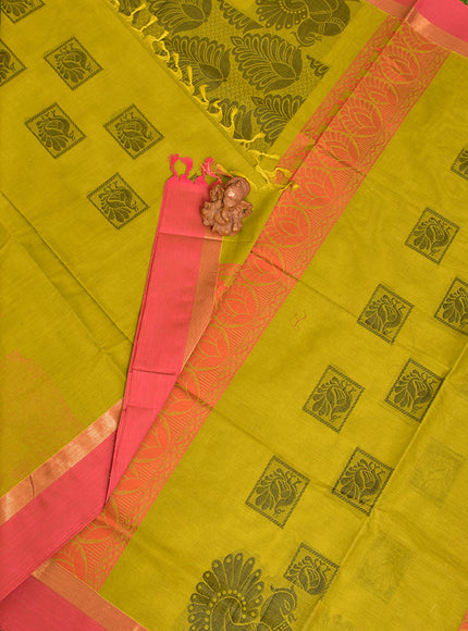 Coimbatore Cotton Olive Butta Saree with Plain Border