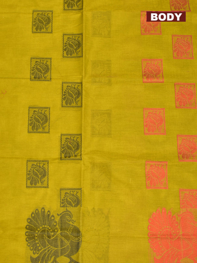 Coimbatore Cotton Olive Butta Saree with Plain Border