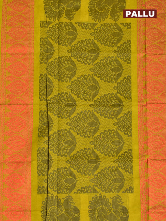 Coimbatore Cotton Olive Butta Saree with Plain Border