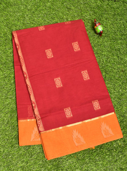 Coimbatore Cotton Burgandy Butta Saree with Plain Border