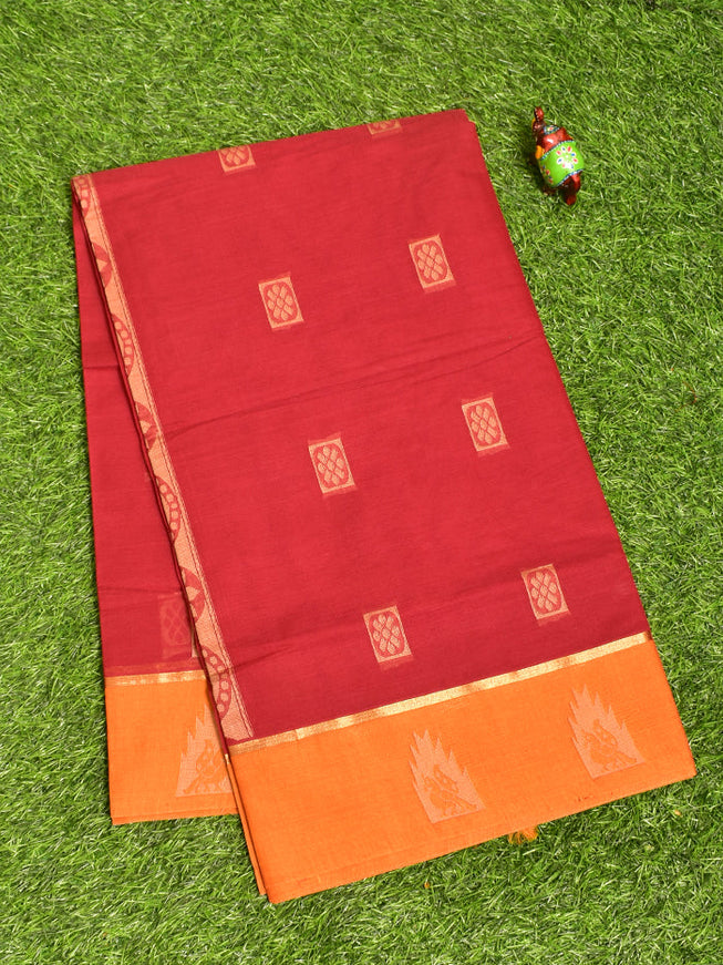 Coimbatore Cotton Burgandy Butta Saree with Plain Border