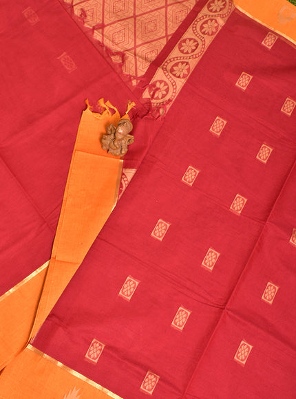 Coimbatore Cotton Burgandy Butta Saree with Plain Border