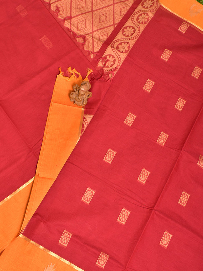 Coimbatore Cotton Burgandy Butta Saree with Plain Border