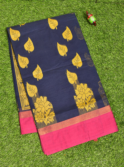 Coimbatore Cotton Dark Blue Butta Saree with Plain Border