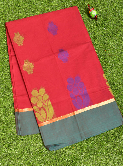 Coimbatore Cotton Red Butta Saree with Plain Border