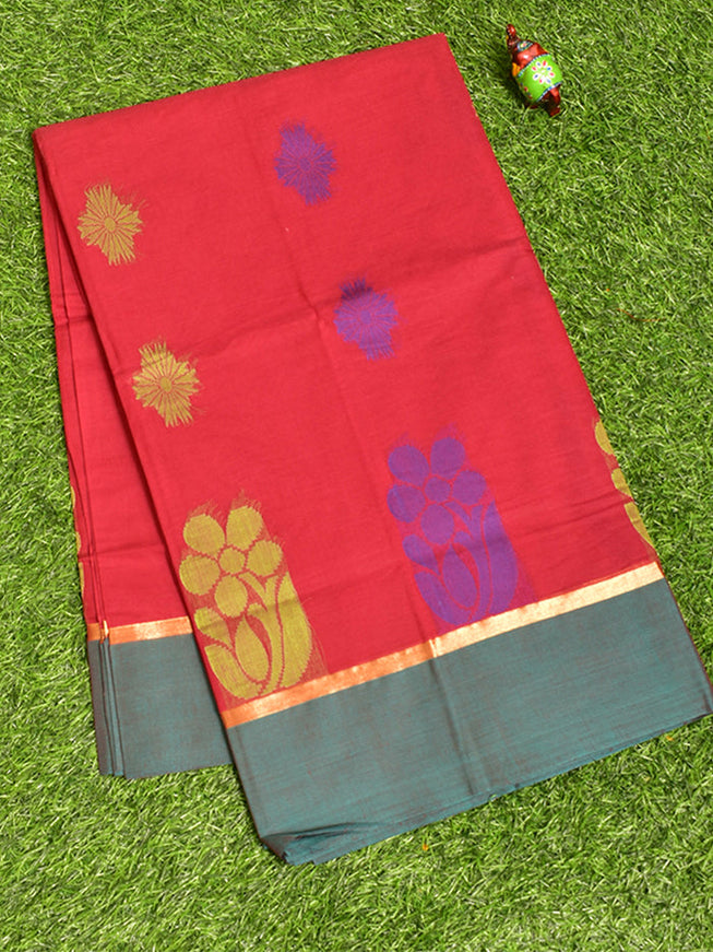 Coimbatore Cotton Red Butta Saree with Plain Border