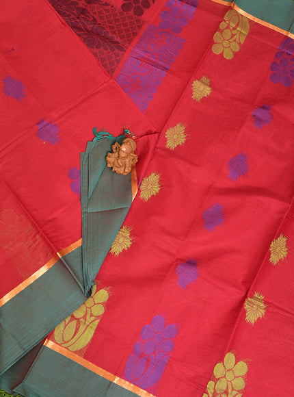 Coimbatore Cotton Red Butta Saree with Plain Border