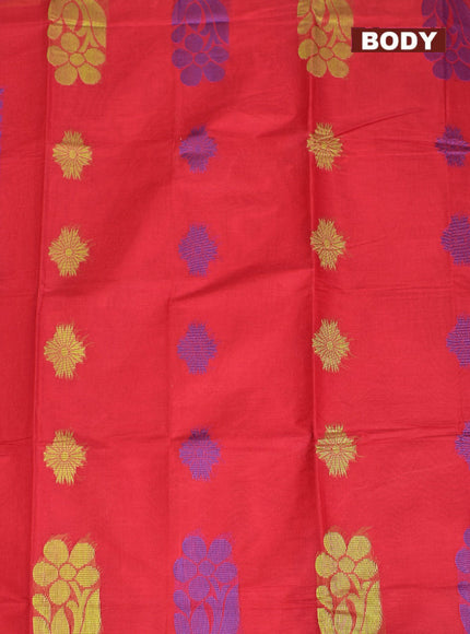 Coimbatore Cotton Red Butta Saree with Plain Border