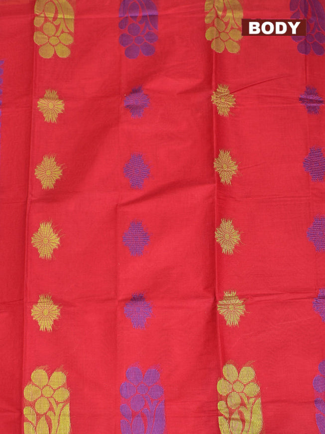 Coimbatore Cotton Red Butta Saree with Plain Border