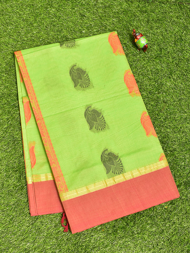 Coimbatore Cotton Green Butta Saree with Plain Border