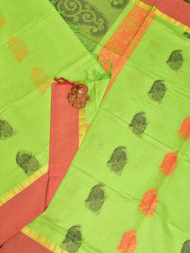 Coimbatore Cotton Green Butta Saree with Plain Border