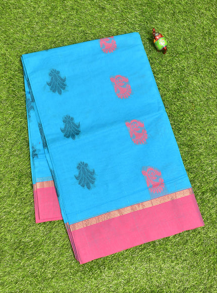 Coimbatore Cotton Blue Butta Saree with Plain Border