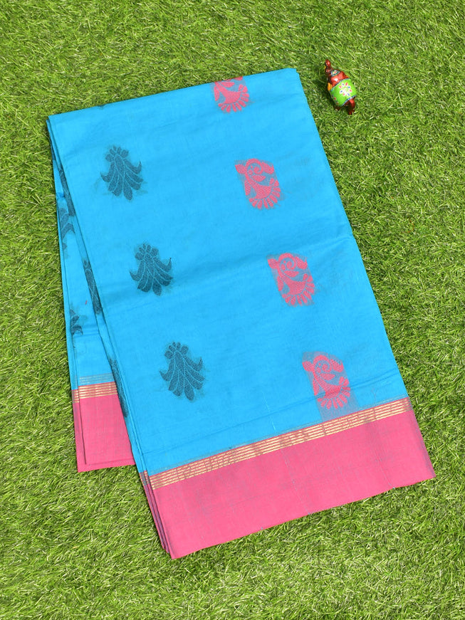 Coimbatore Cotton Blue Butta Saree with Plain Border