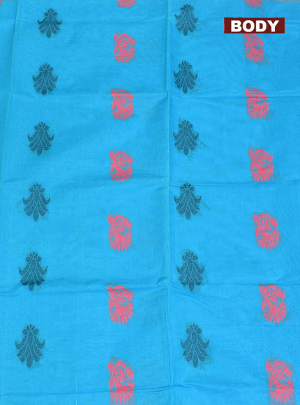 Coimbatore Cotton Blue Butta Saree with Plain Border