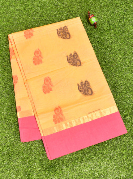 Coimbatore Cotton Orange Butta Saree with Plain Border