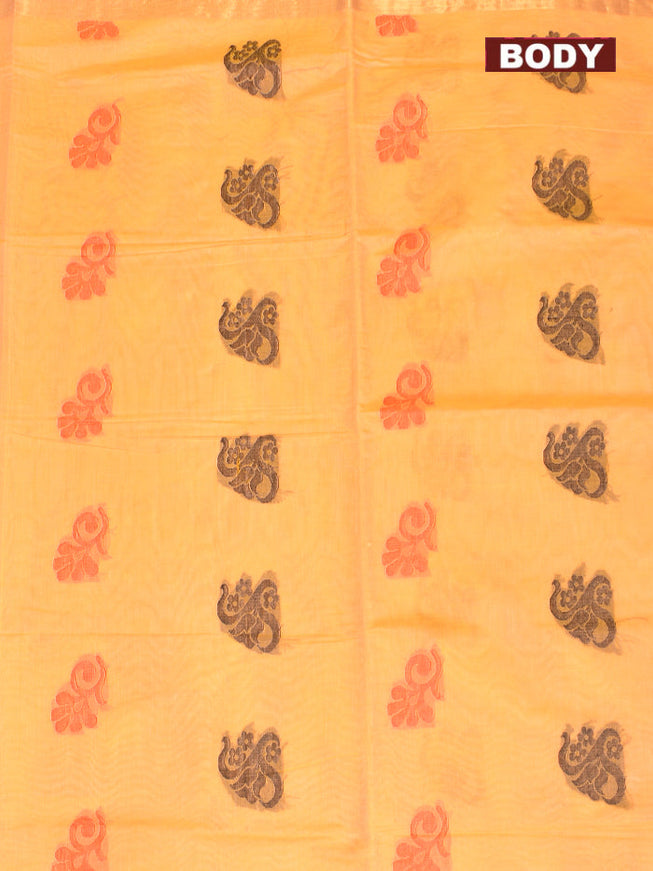 Coimbatore Cotton Orange Butta Saree with Plain Border