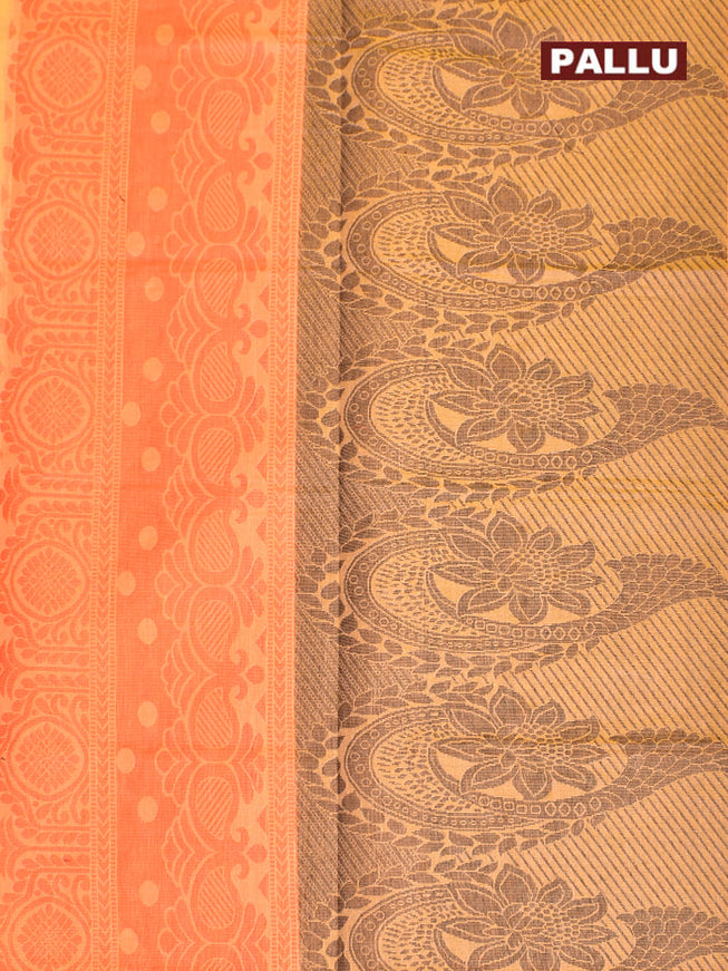 Coimbatore Cotton Orange Butta Saree with Plain Border