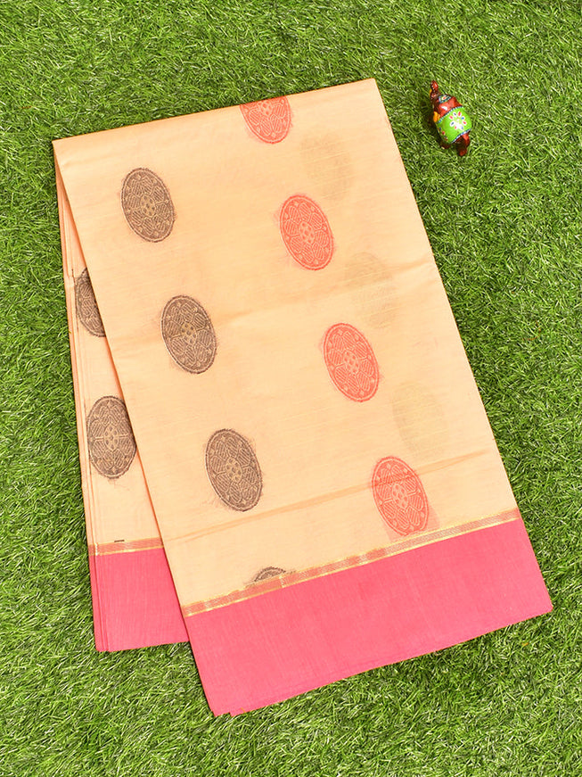 Coimbatore Cotton Light Orange Butta Saree with Plain Border