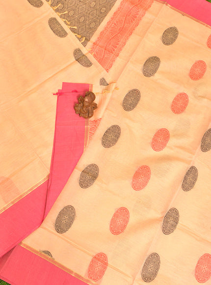 Coimbatore Cotton Light Orange Butta Saree with Plain Border