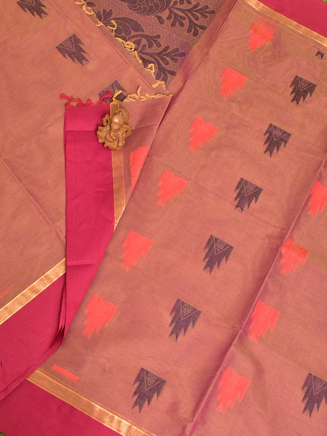 Coimbatore Cotton Purple and White Shade Butta Saree with Plain Border