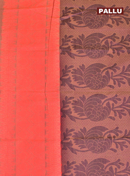 Coimbatore Cotton Purple and White Shade Butta Saree with Plain Border