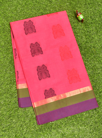 Coimbatore Cotton Dark Pink Butta Saree with Plain Border