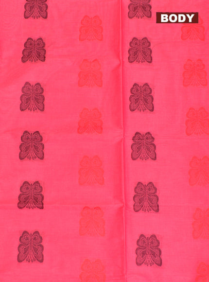 Coimbatore Cotton Dark Pink Butta Saree with Plain Border