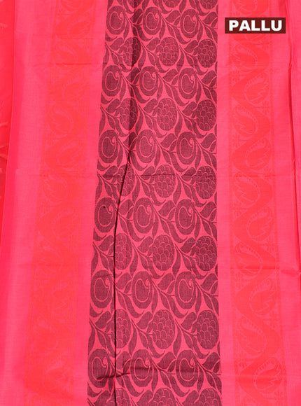 Coimbatore Cotton Dark Pink Butta Saree with Plain Border