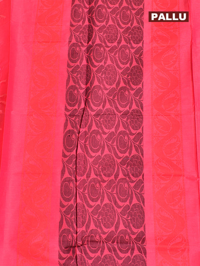 Coimbatore Cotton Dark Pink Butta Saree with Plain Border