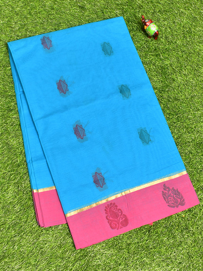 Coimbatore Cotton Blue Butta Saree with Plain Border