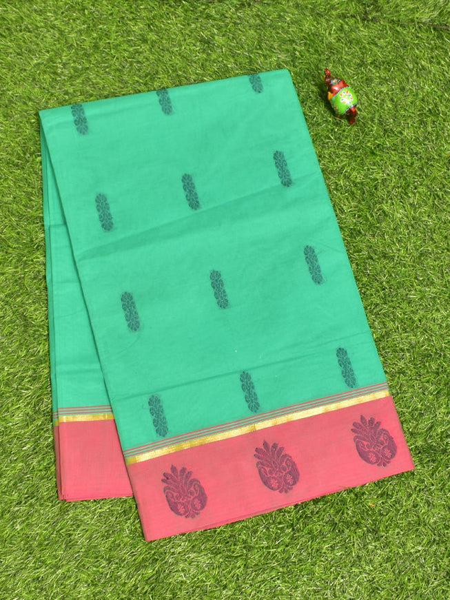 Coimbatore Cotton Rama Green Butta Saree with Plain Border