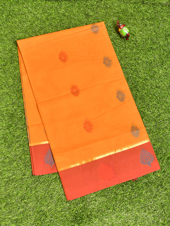 Coimbatore Cotton Orange Butta Saree with Plain Border