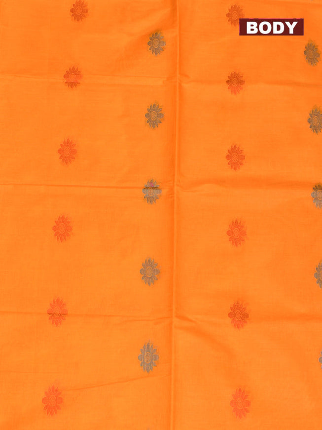 Coimbatore Cotton Orange Butta Saree with Plain Border