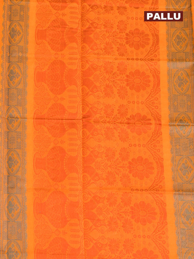 Coimbatore Cotton Orange Butta Saree with Plain Border