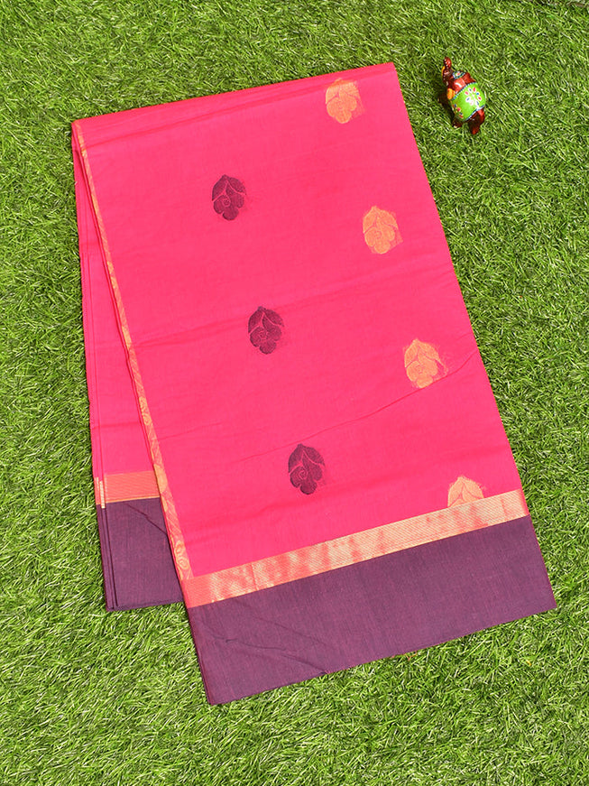 Coimbatore Cotton Dark Pink Butta Saree with Plain Border