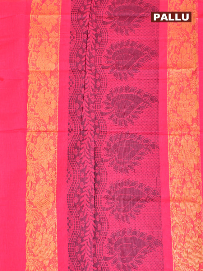 Coimbatore Cotton Dark Pink Butta Saree with Plain Border