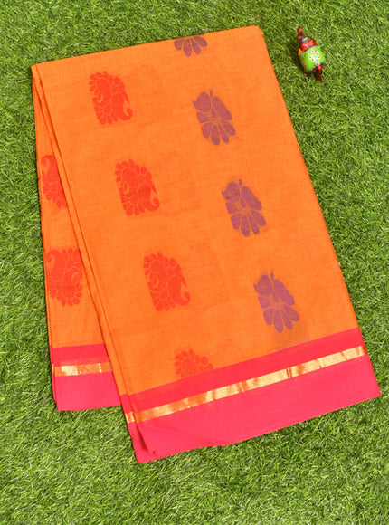 Coimbatore Cotton Orange Butta Saree with Plain Border