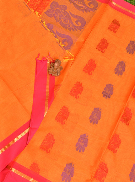 Coimbatore Cotton Orange Butta Saree with Plain Border