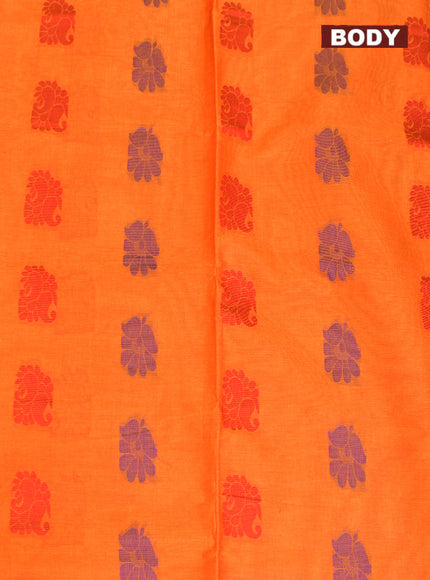 Coimbatore Cotton Orange Butta Saree with Plain Border