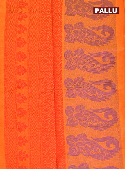 Coimbatore Cotton Orange Butta Saree with Plain Border